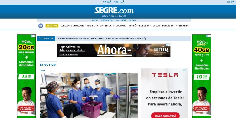 Una captura de la portada de Segre.com
