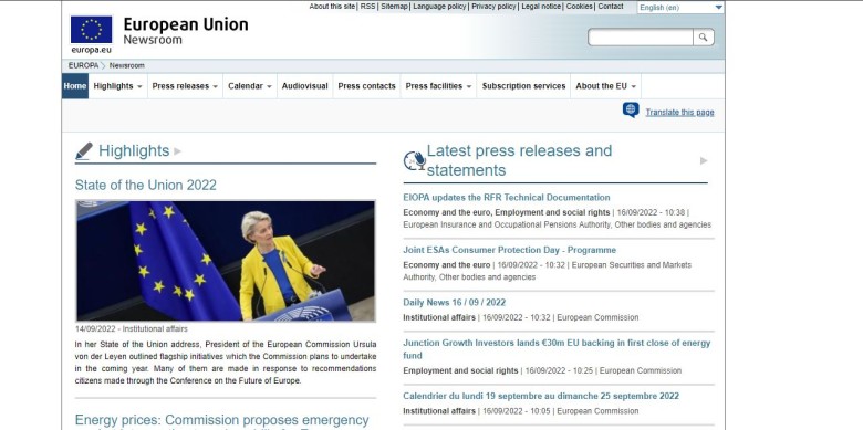 El web de l'European Newsroom.