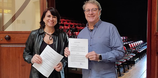 Pia Prat, directora general de La Veu de l'Anoia, i Lluís Segura, President d'Unicoop Cultural