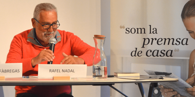 Rafel Nadal durant la xerrada que va oferir el passat dissabte a Juneda