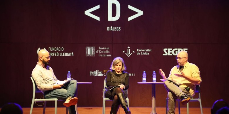 Joan Teixidó, gestor de l’ecosistema digital de Segre, a l'esquerra, amb Alicia Casals i Manel López - Amado Forrolla / Segre