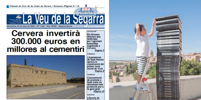 La darrera portada del setmanari, i una imatge creada amb motiu de l'efemèride, on s'amunteguen els anuaris que recullen tota l'hemeroteca del periòdic.
