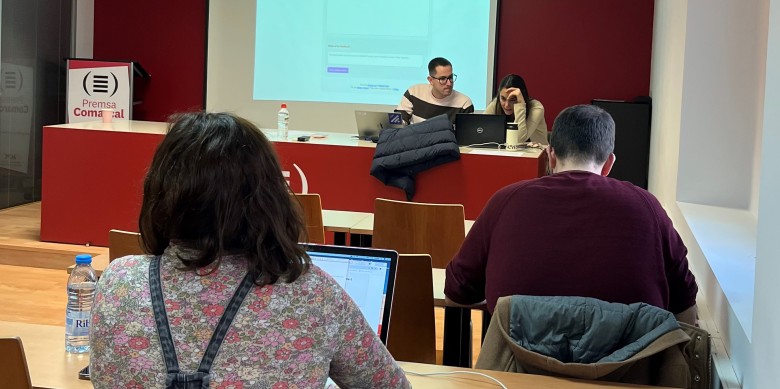 Una imatge de la sessió formativa impartida per Lavinia AI a la seu de l'ACPC a Barcelona ahir dimarts.