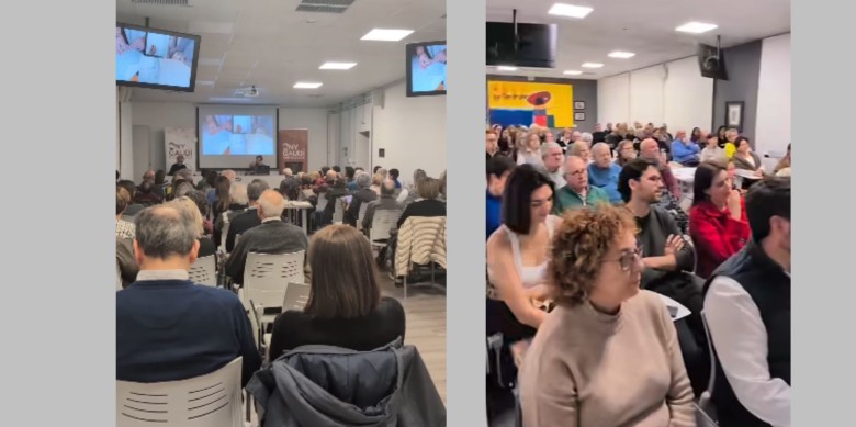 Dues imatges de la primera xerrada de l'Any Gaudí coorganitzada per L'Om a Riudoms. Foto: L'Om