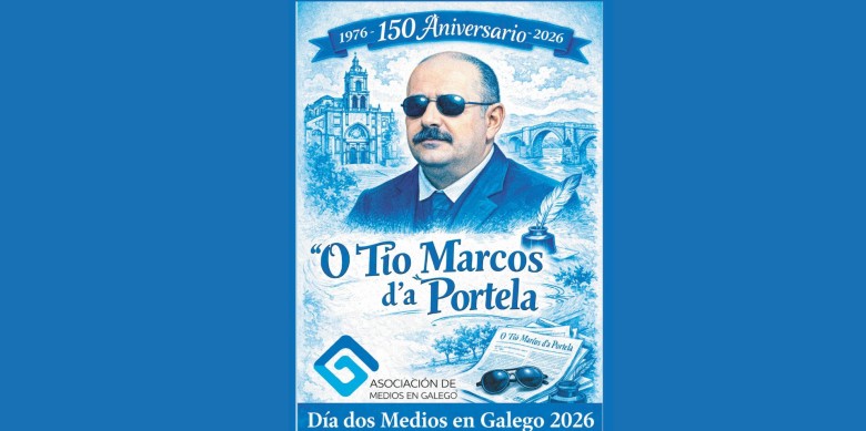 El cartell de la trobada està protagonitzat per Valentí Lamas Carvajal, impulsor del mitjà O Tío Marcos d'a Portela.