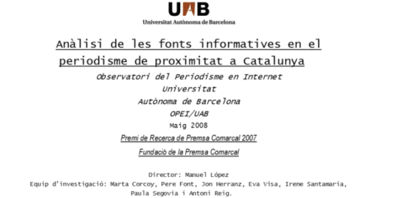 Anàlisi de les fonts informatives en el periodisme de proximitat a Catalunya