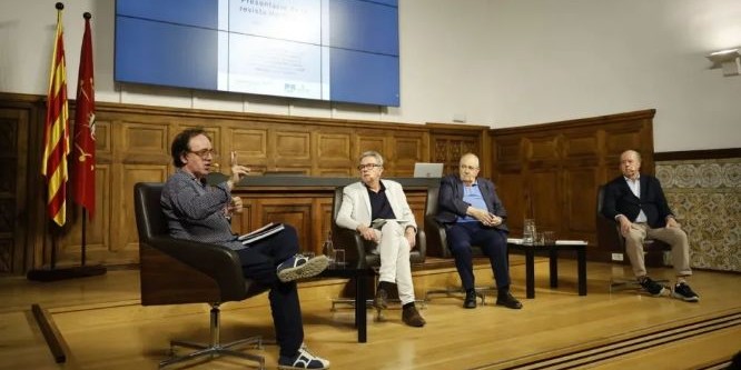 Francesc Canosa, Joan Talarn, Antoni Gelonch i Josep Minguell, en l’acte de presentació.